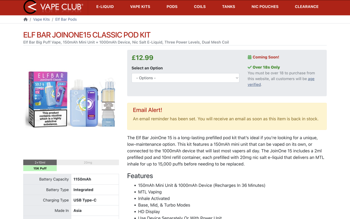 Product | Three Power Levels + “2+10” Setup: ELFBAR JoinOne Series Launches in UK Retail