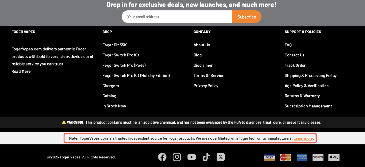 2Firsts观察|FOGER线上专卖平台提示海关与关税致补货延迟 部分产品显示售罄