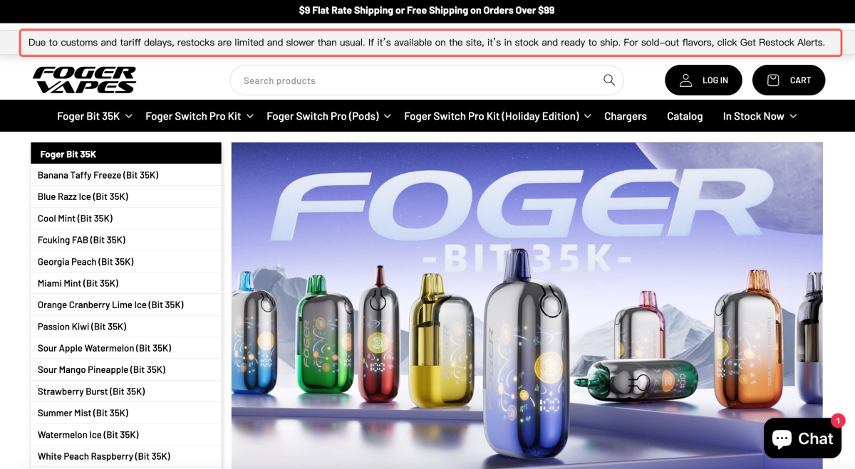 2Firsts观察｜FOGER官网提示海关与关税致补货延迟 部分产品显示售罄