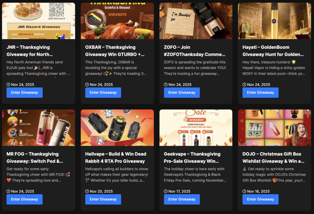 Black Friday Meets Thanksgiving: Multiple E-Cigarette Brands Launch Discounts and Giveaways Across North America and Europe
