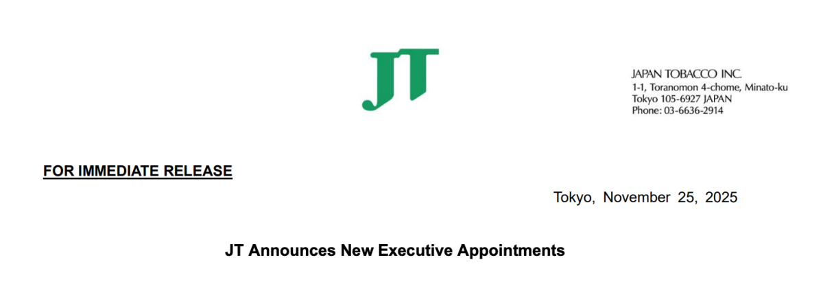Japan Tobacco Inc. announces top management overhaul to enhance profitability and corporate value from 2026