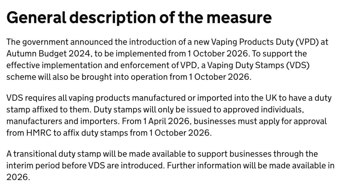 英国公布“电子烟税标计划”实施细则 2026年10月起全面生效