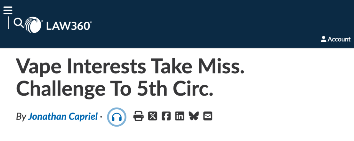 美国电子烟企业指密西西比州僭越FDA监管权 就合成尼古丁禁令提起上诉