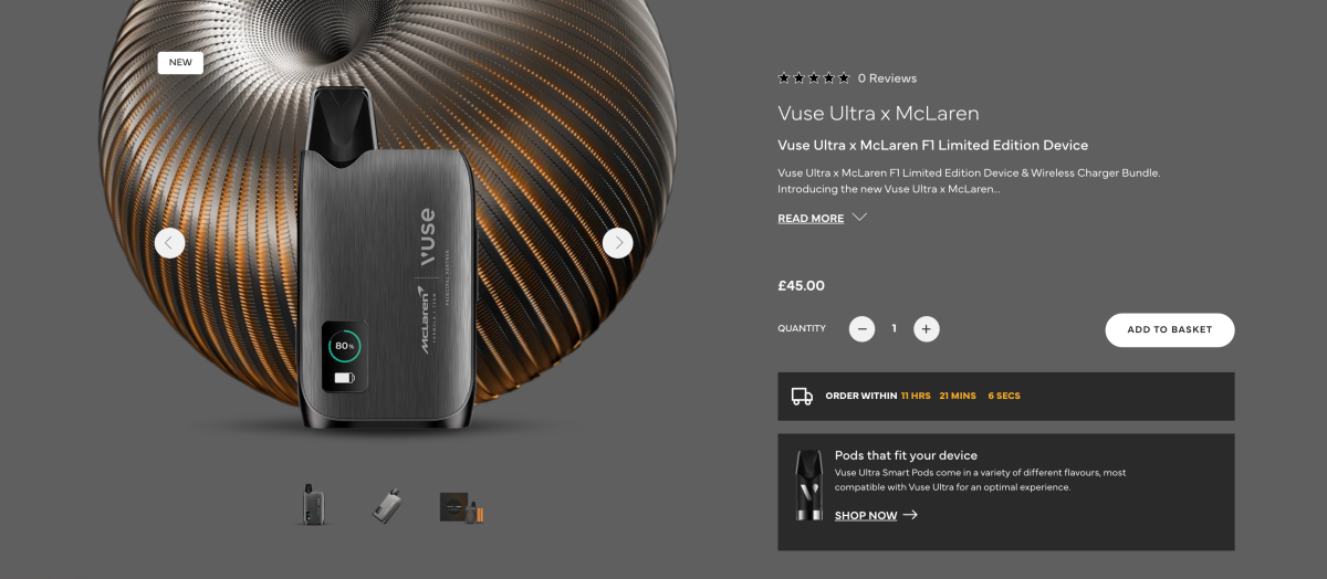 产品｜唯一独立编号+定制化外观，Vuse推迈凯伦 F1 车队限量版电子烟