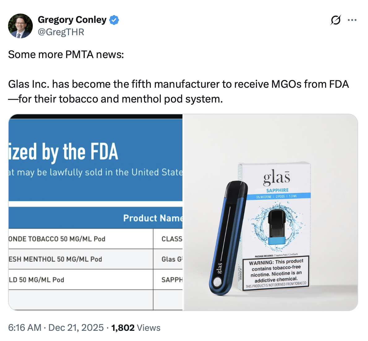 Exclusive: Suspected ‘Backend Update Then Withdrawal’ Suggests Glas May Be Next FDA-Authorized E-Cigarette Brand After Juul