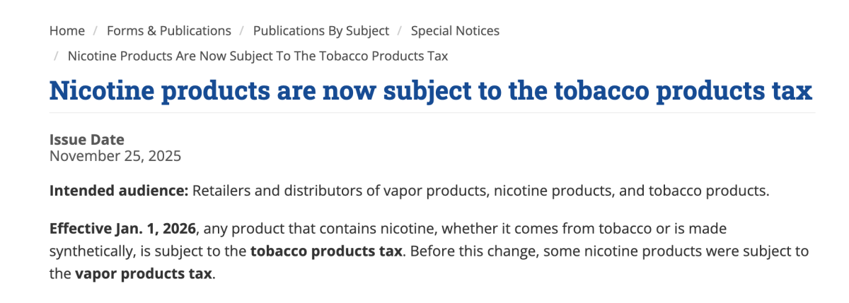 美国华盛顿州将合成尼古丁纳入烟草税体系 2026年1月起统一征税