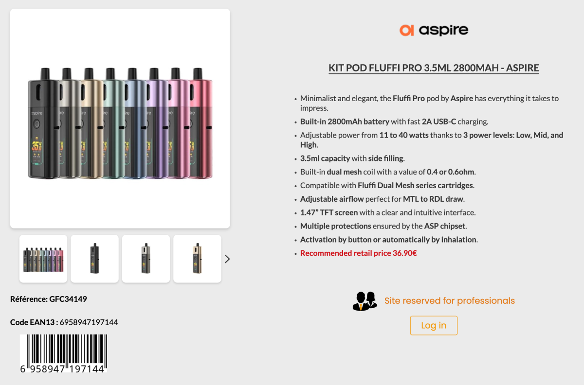 产品｜1.47英寸TFT彩屏+最高40W输出，Aspire Fluffi Pro上线欧洲渠道