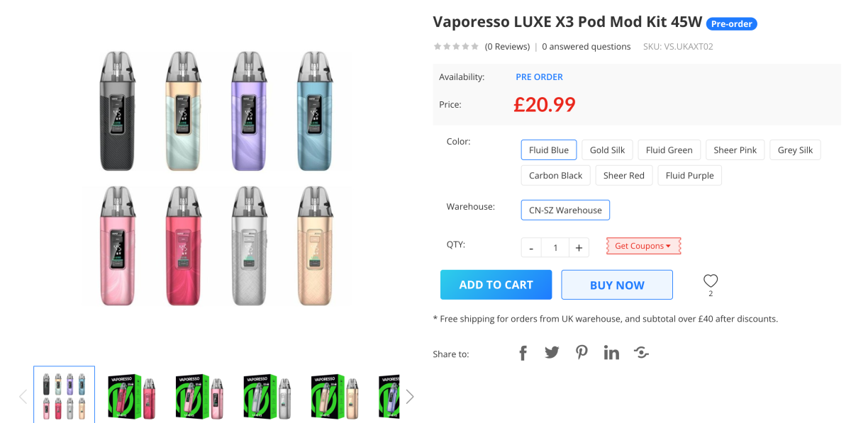 产品｜5ml/2ml双版本、最高输出45W，VAPORESSO在官网上线LUXE X3