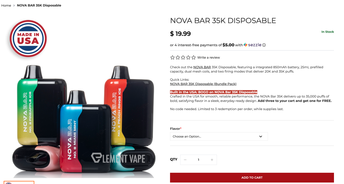 2Firsts Observation | Element Vape Launches “Made in USA” Section as Product Pages Show “Assembled in USA” and “Made in USA” Labels