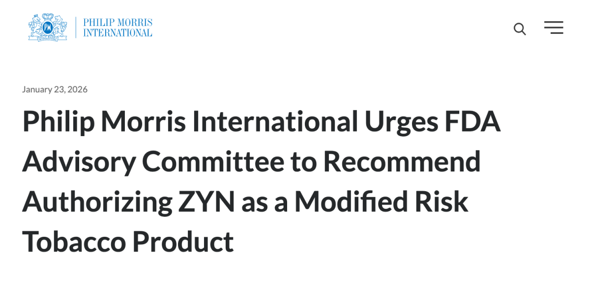 PMI Submits Evidence at FDA TPSAC Meeting to Support ZYN MRTP Application, Highlighting Reduced Smoking-Related Health Risks for Adults over 21