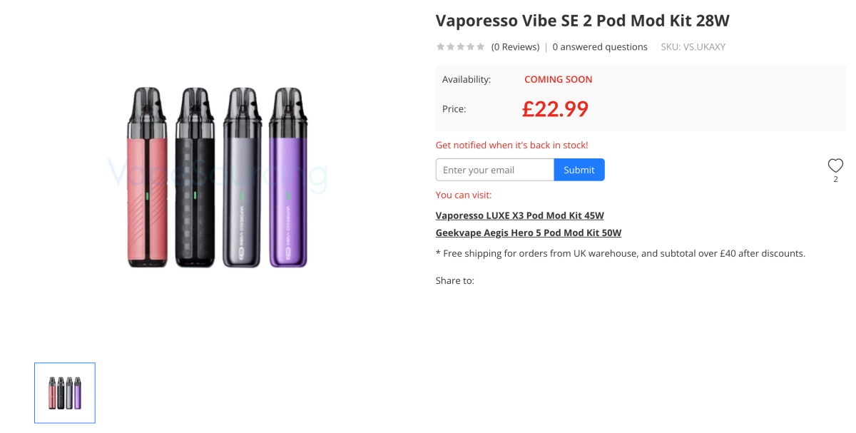 产品|提供皮革/电镀双版本 配1400mAh电池 VAPORESSO官网上线VIBE SE 2
