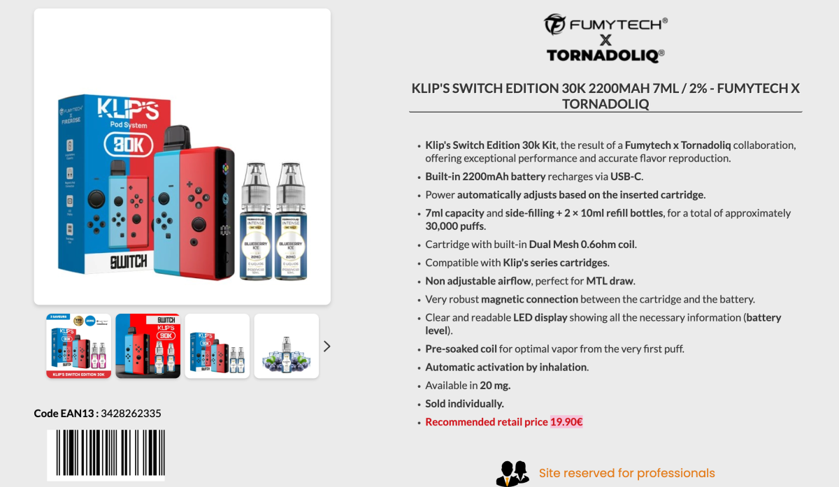 产品｜“Switch”设计外观+标称3万口 开放式电子烟Klip’s Switch Edition在法国渠道上架