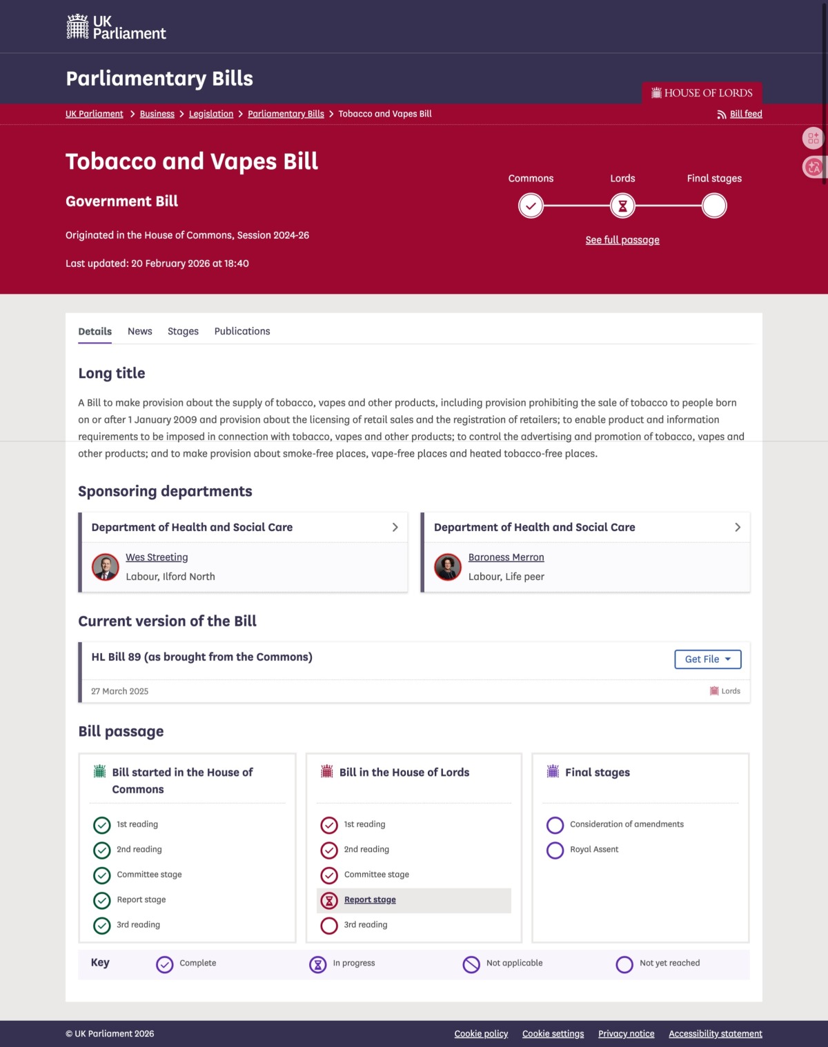 UK Tobacco and Vapes Bill Enters House of Lords Report Stage