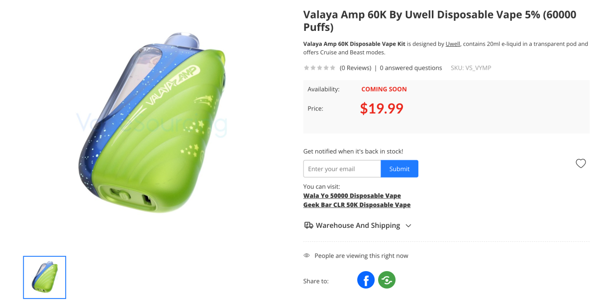 Product | 20ml E-liquid, Dual Modes with Up to 60,000 Puffs, Uwell Launches VALAYA AMP 60K Vape in the U.S.
