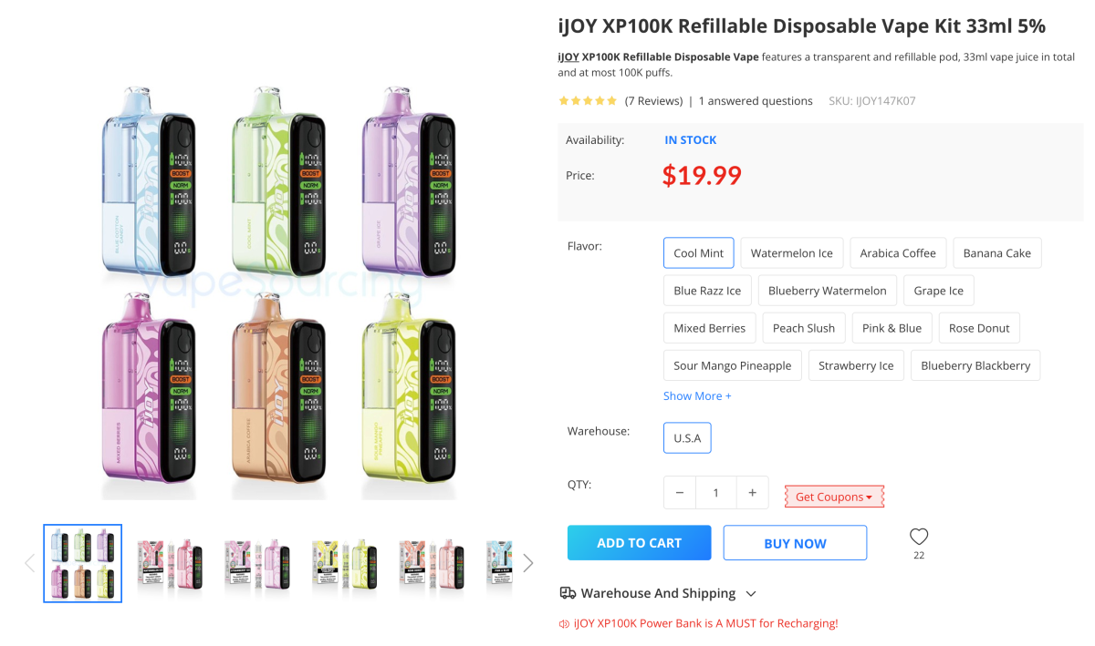 Product | Labeled “Built in the USA” + 33mL Total E-Liquid, iJOY XP100K E-Cigarette Launched in the U.S.