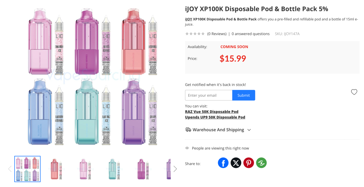 Product | Labeled “Built in the USA” + 33mL Total E-Liquid, iJOY XP100K E-Cigarette Launched in the U.S.