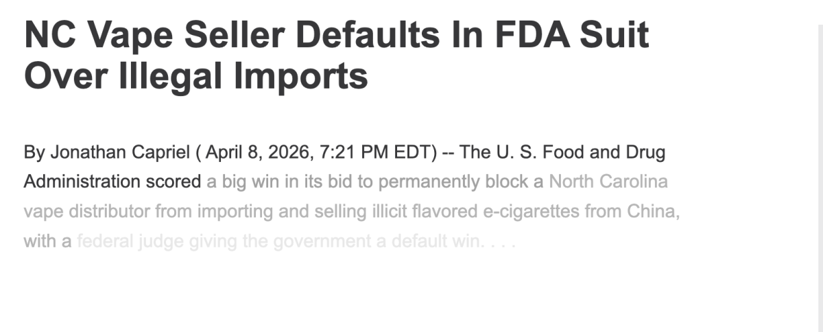 美国FDA诉电子烟分销商案获缺席裁定 将申请永久禁令