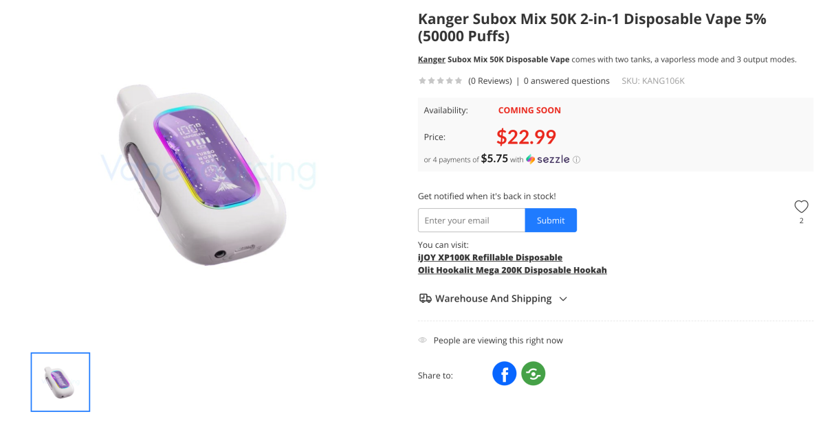 产品｜无雾模式+透明显示屏，Kanger在美国上线Subox Mix 50K