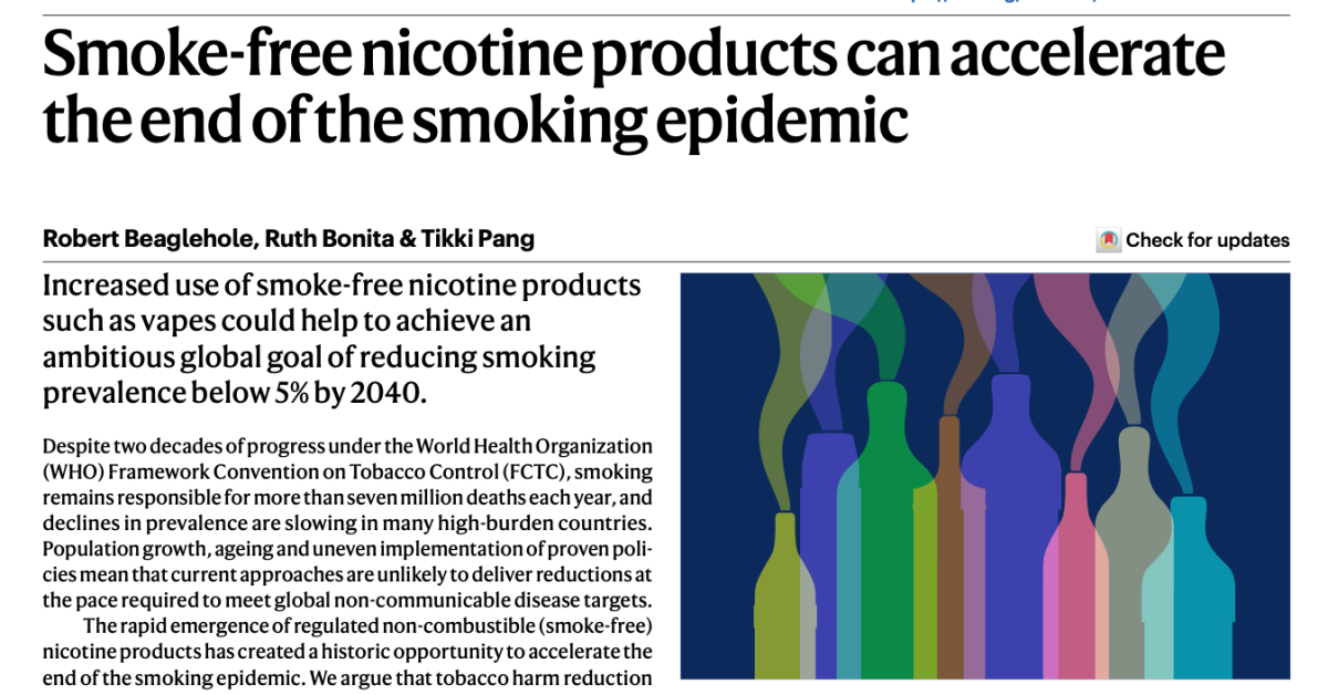 《自然》系列健康期刊刊文：非燃烧尼古丁产品或可加速全球吸烟率下降