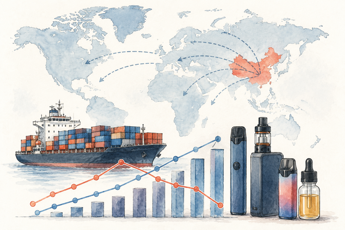 数据｜中国5月电子烟出口同比下降10.3%，前5个月累计出口微降0.86%