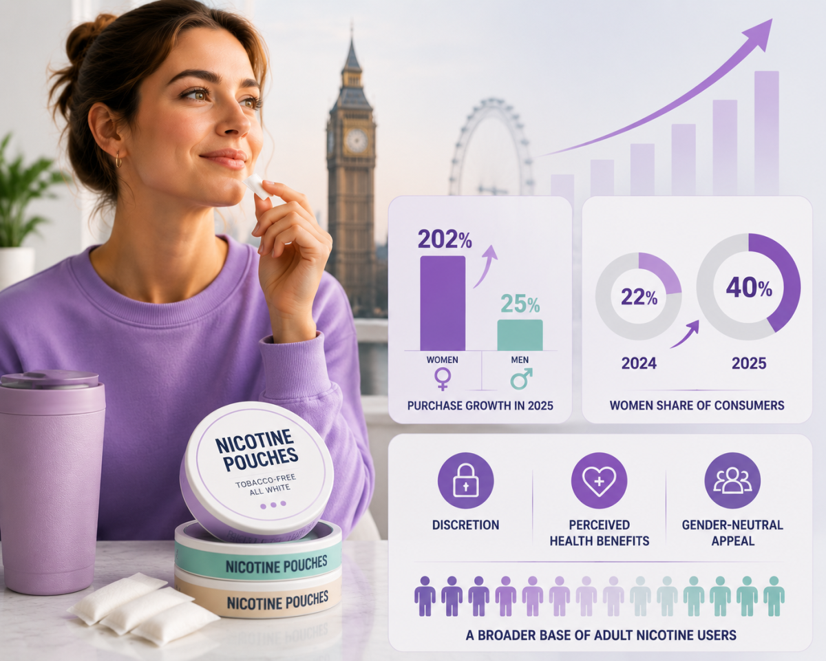 头部零售商报告:女性成为英国尼古丁袋市场增长的重要驱动力