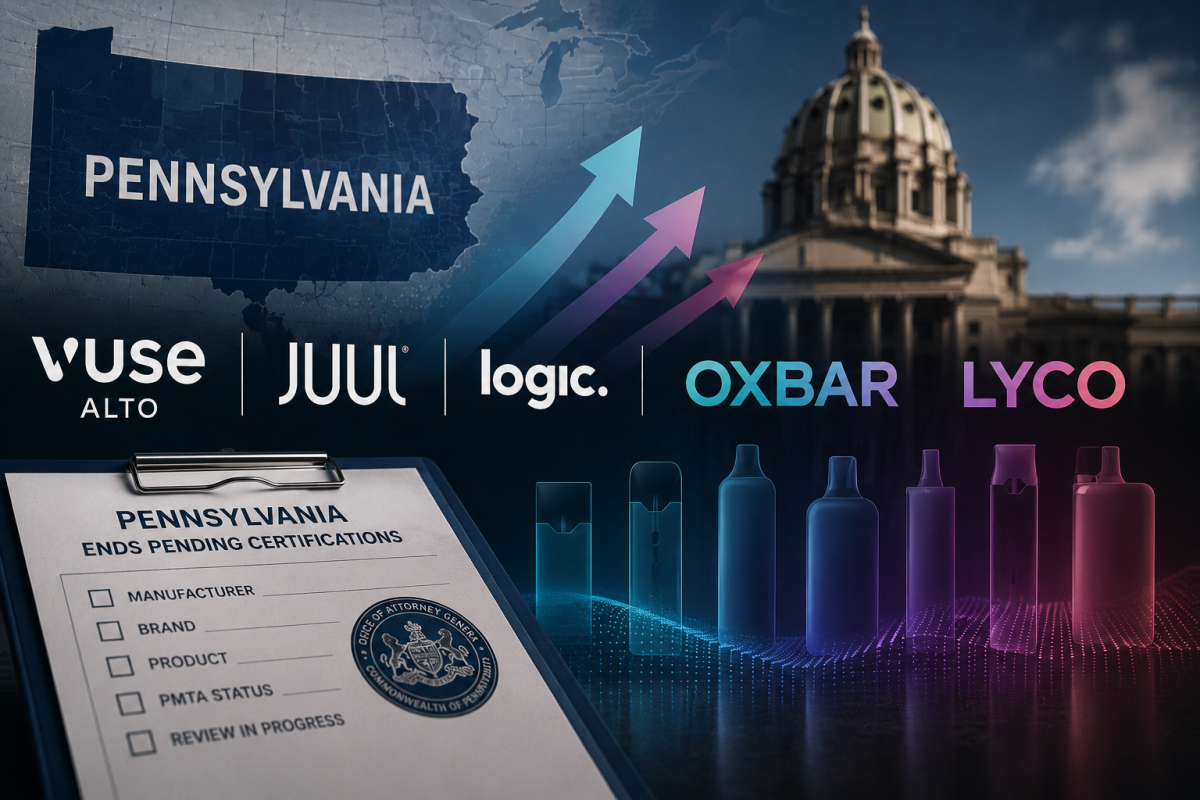 中国一次性品牌OXBAR、LYCO挑战Vuse、JUUL：宾州Pending（待认证）名单勾勒未来合法电子烟市场