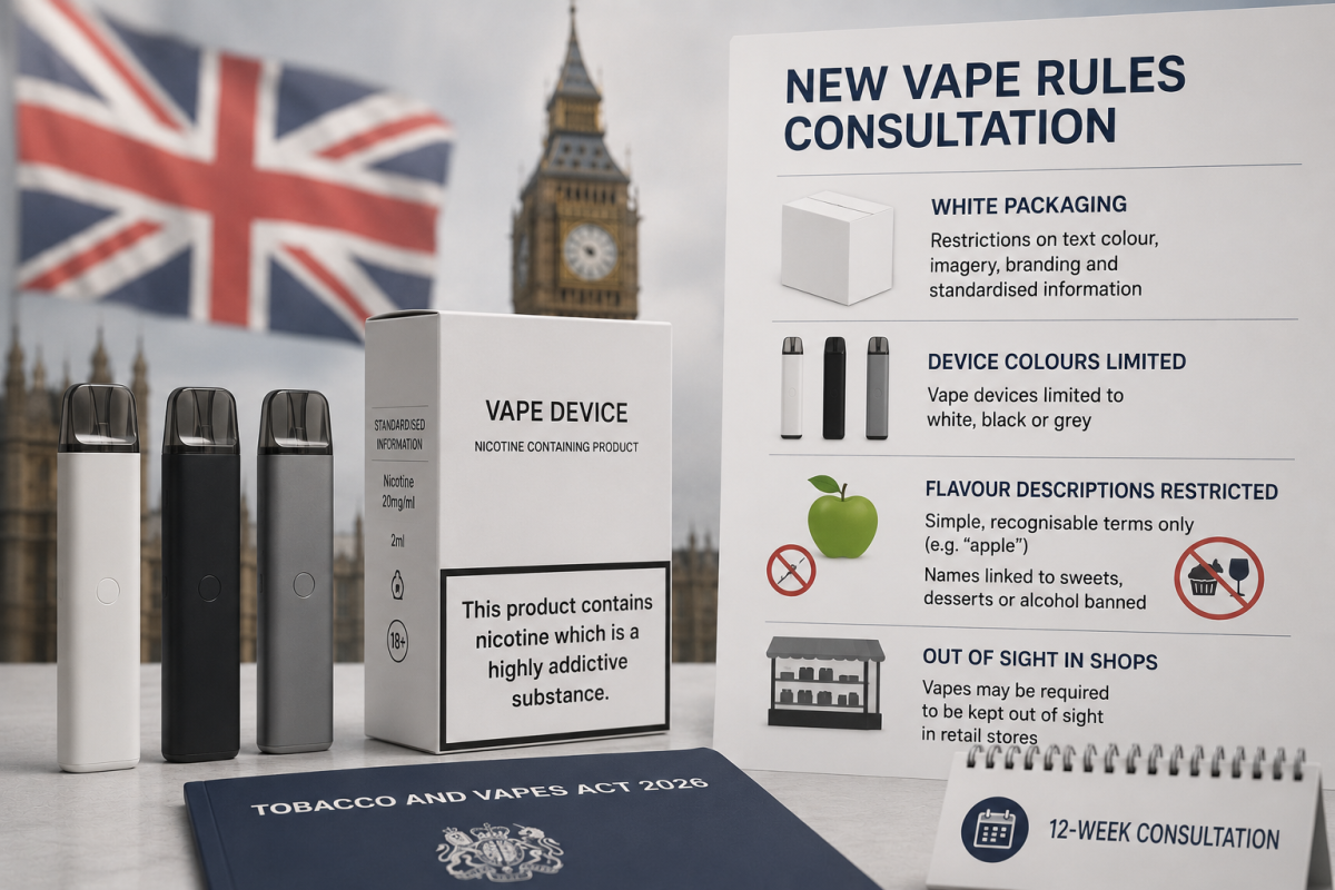 英国拟要求电子烟采用白色包装,并限制口味名称以降低青少年吸引力