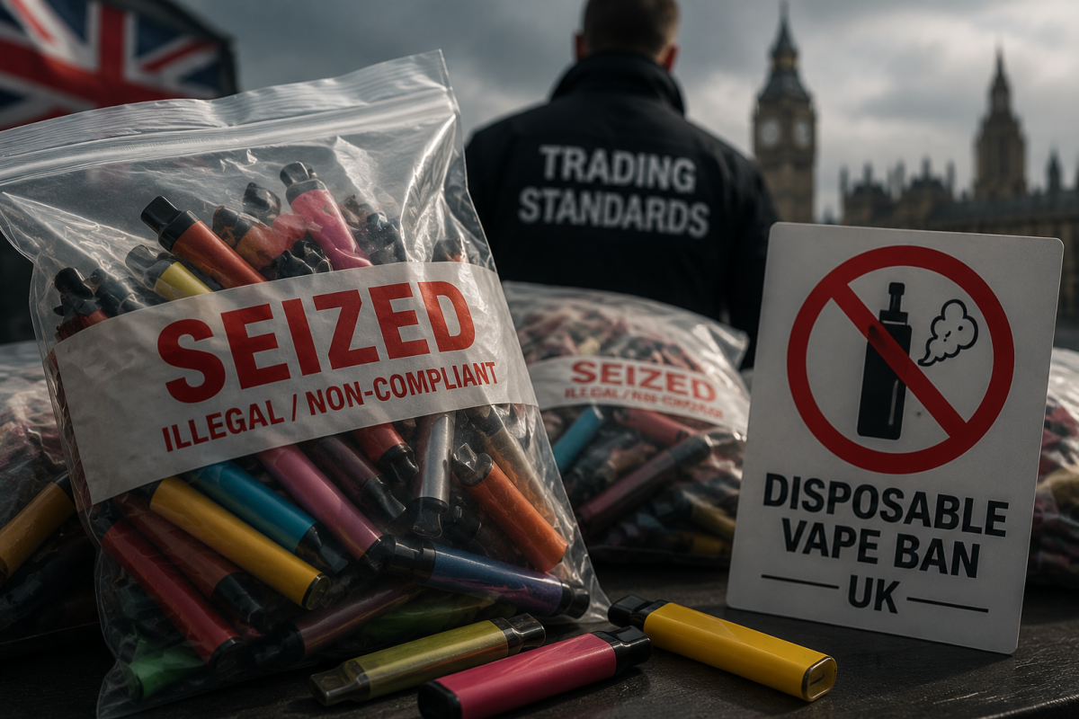 英国一次性电子烟禁令实施一年后,地方政府查获逾130万件违规产品