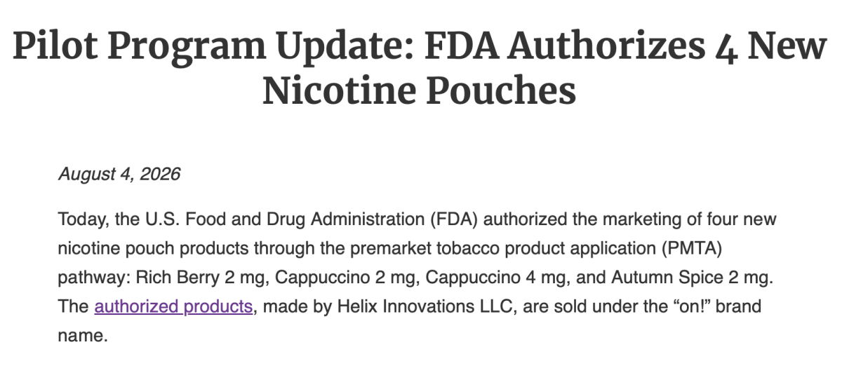 FDA Authorizes Four More Nicotine Pouches as Review Pilot Expands Beyond Initial Decisions