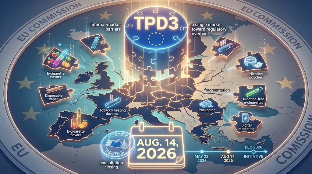 欧盟“TPD3”8月14日进入下一阶段，电子烟与尼古丁袋规则碎片化正把统一市场推向监管重构