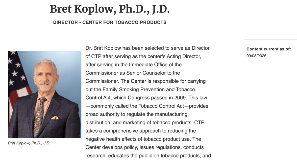 Bret Koplow Takes Permanent Charge of FDA Tobacco Center After Pushing Faster PMTA Reviews, as HHS Emphasizes Innovation and Access to Lower-Risk Alternatives