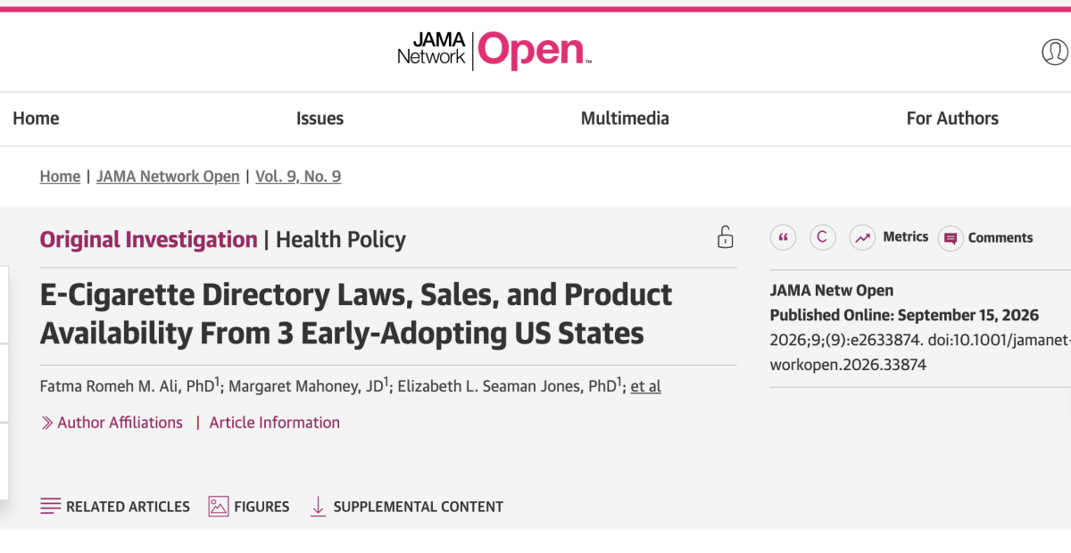 《美国医学会杂志》（JAMA）：美国3州电子烟目录法未能持续遏制目录外产品销售，但产品替代推动Vuse Alto增长