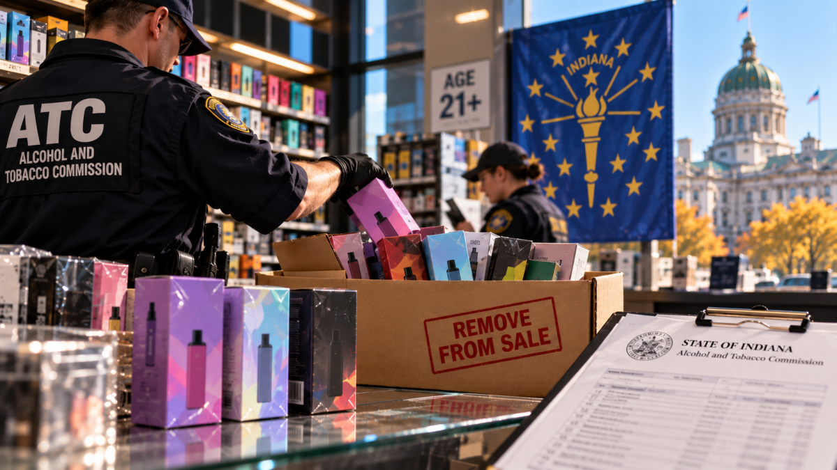 Indiana Halts Sales of Elf Bar, Lost Mary, MR FOG and iJOY Vapes Under Foreign-Adversary Rules; Some Products Return After Compliance Filings